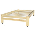 Twin Unfinished Solid Wood Platform Bed Frame with Casters Wheels