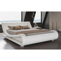 Queen Modern White Upholstered Platform Bed Frame with Sleigh Curved Headboard