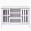 White Wood 43-inch TV Stand with Glass Panel Doors