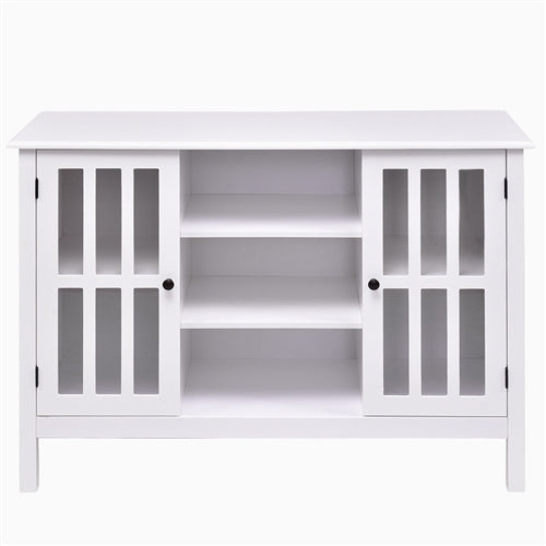 White Wood 43-inch TV Stand with Glass Panel Doors