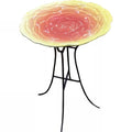 Outdoor Yellow Pink Ceramic Floral Birdbath with Metal Stand