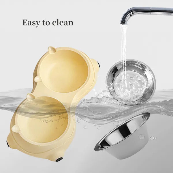 Yellow Double Stainless Steel Cat and Dog Bowl - product image 4