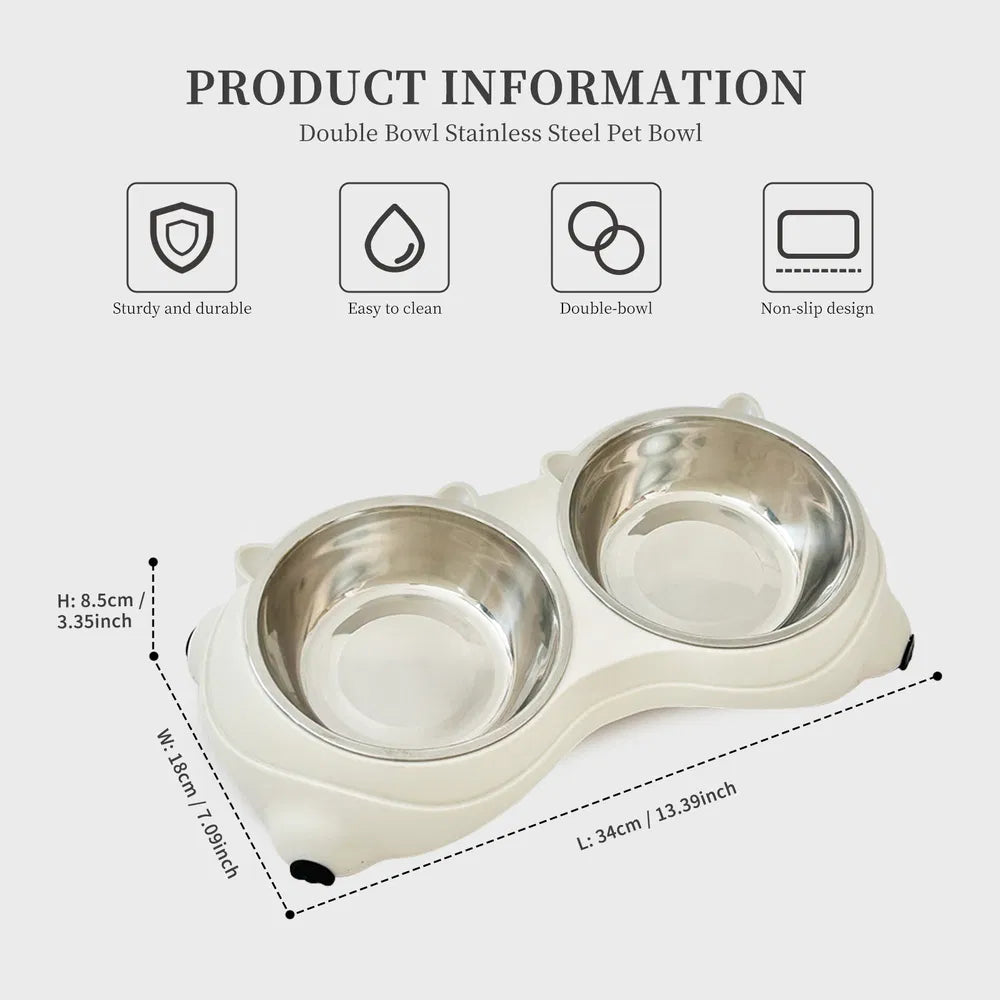 White Double Stainless Steel Cat and Dog Bowl - product image 6
