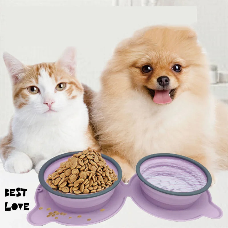 Foldable Silicone Double Dog Bowl for Travel