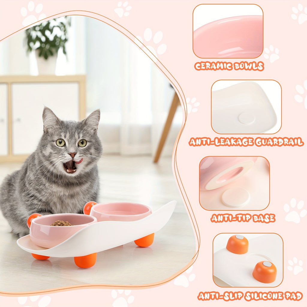 Elevated Double Ceramic Cat Bowl with Non-Slip Stand - product image 4