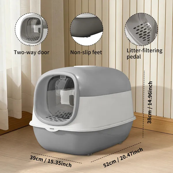 Gray Open-Top Cat Litter Box with Scoop - product image 3