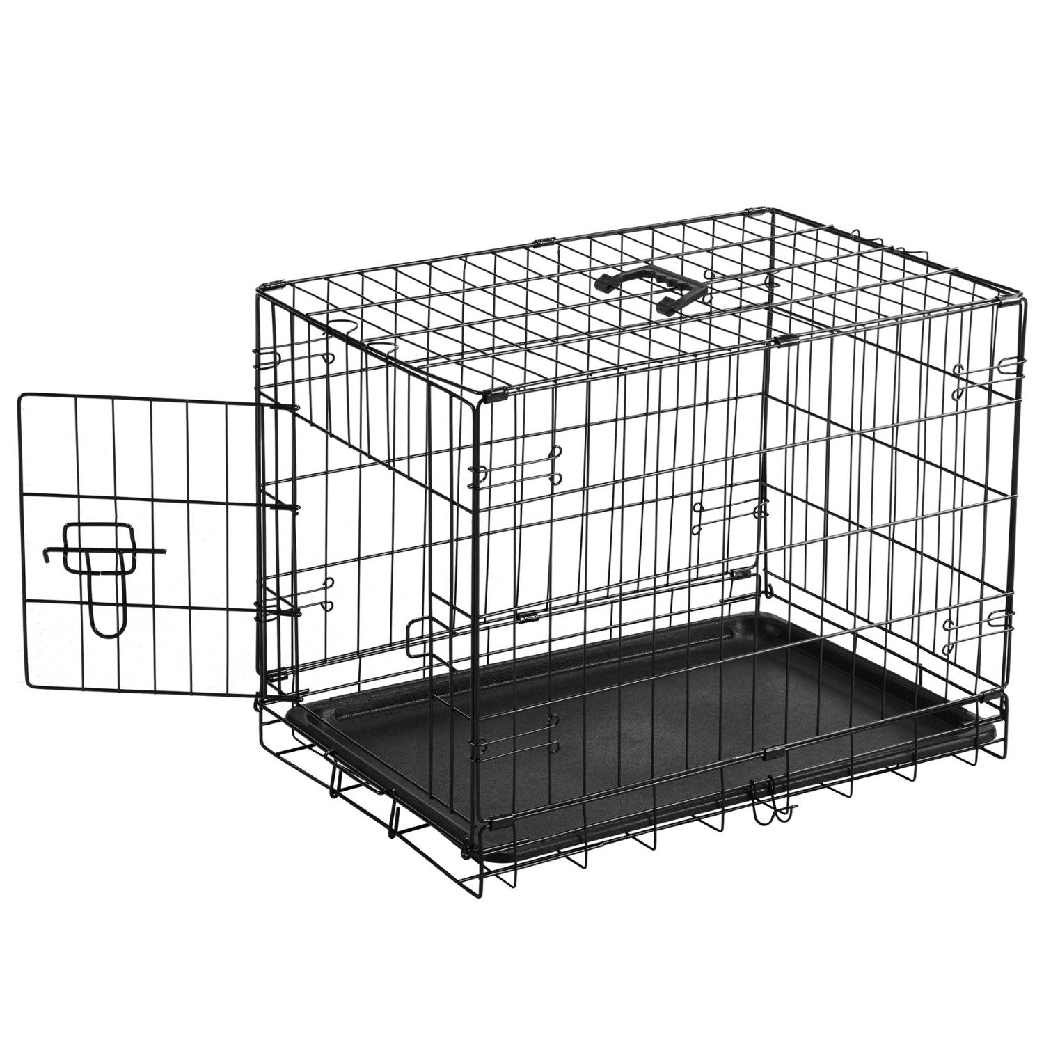 Single-Door Foldable Metal Dog Crate with Tray
