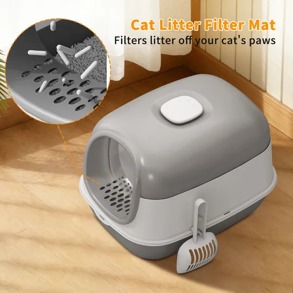 Gray Open-Top Cat Litter Box with Scoop - product image 2
